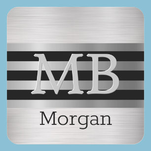 Sticker Carré do-it-yourself Monogramme/Nom Bk/Silver Stripes Br