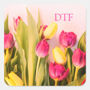 Sticker Carré do-it-yourself Monogramme/Nom rose, Tulipe rose et