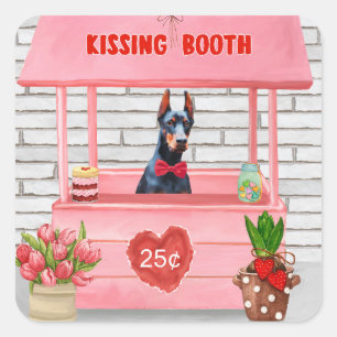Sticker Carré Doberman Chien Valentine's Day Kissing Booth