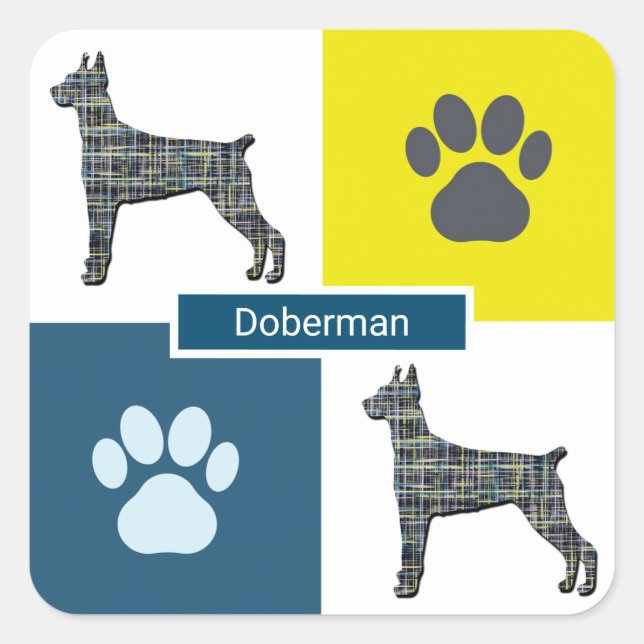 Sticker Carré Doberman Pinscher Chien Silhouette & Paw Grille Y& (Devant)