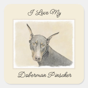 Sticker Carré Doberman Pinscher Peinture - Art Chien original