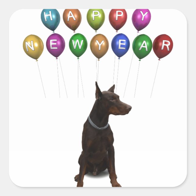 Sticker Carré Doberman Pinscher souhaite Bonne Année 2016 (Devant)