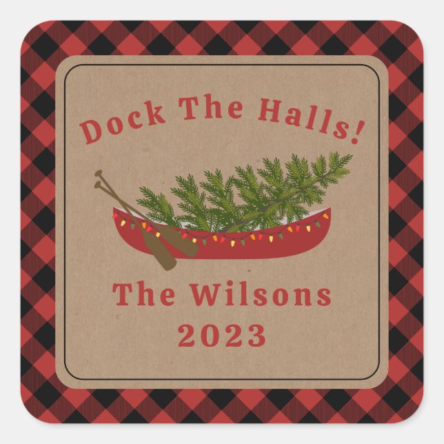 Sticker Carré Dock Les Halls Canot Arbre de Noël Plaid (Devant)