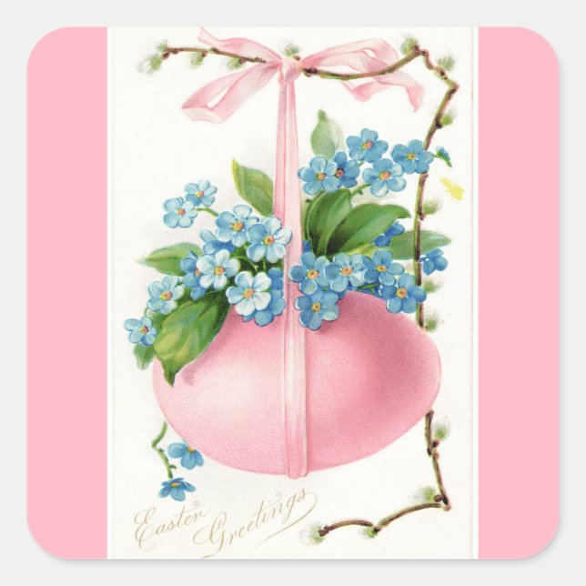 Sticker Carré d'Oeuf et de Fleurs de Pâques rose (Devant)