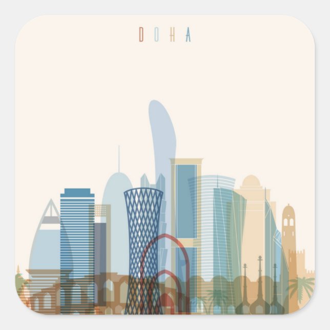 Sticker Carré Doha, Qatar | Ville Skyline (Devant)