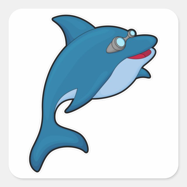 Sticker Carré Dolphin at Swimming with Swimming goggles (Devant)