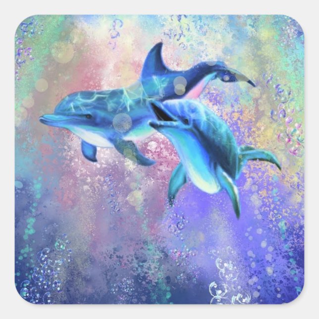 Sticker Carré Dolphin Couple - Ajouter Votre Texte / Nom - (Devant)