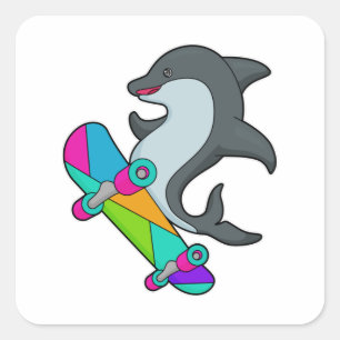 Sticker Carré Dolpin comme patineur avec skateboard