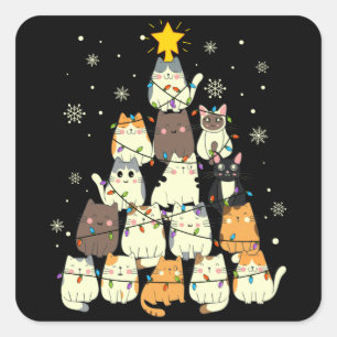 Sticker Carré Don d'arbre de Noël de chat, Chats amoureux Décora