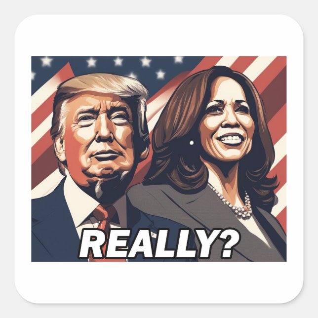 Sticker Carré Donald Trump Kamala Harris Vraiment ? (Devant)
