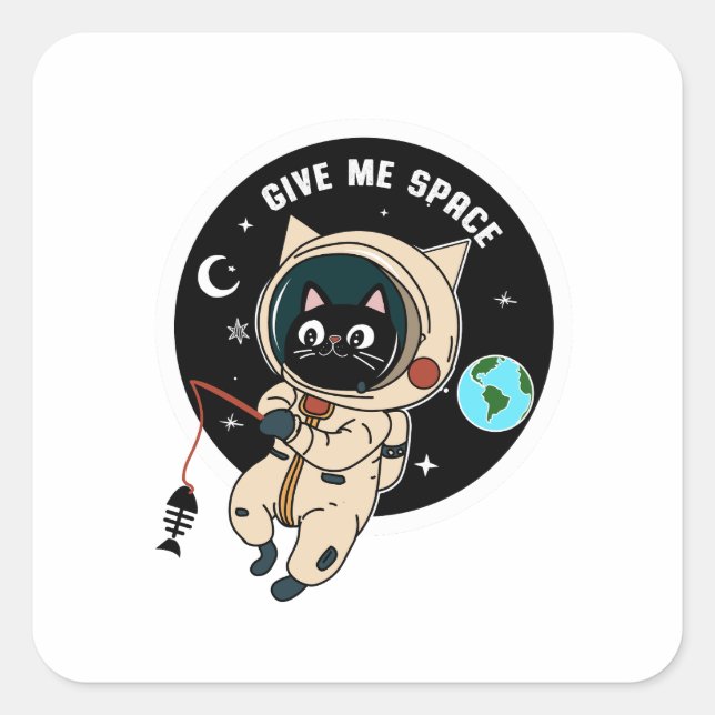Sticker Carré Donnez-moi l'espace drôle Astronaut Chat (Devant)