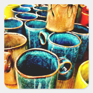 Sticker Carré Dons de café coloré pour les amateurs de café