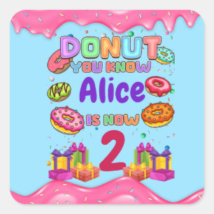 Sticker Carré Donut Personnalisé Couleur Parsemé Fête d'Annivers