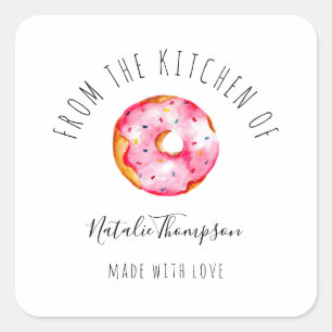 Sticker Carré Donut Rose De La Cuisine De Pâtisserie Maison