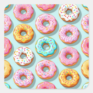 Sticker Carré Donuts à la crème délicieux bleus