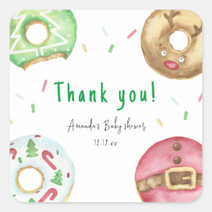 Sticker Carré Donuts de Noël Merci pour la baby shower