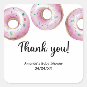 Sticker Carré Donuts roses aquarelle merci