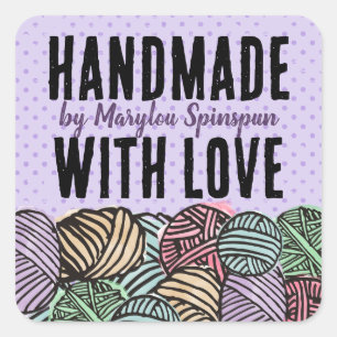 Sticker Carré Doodle aquarelle fil tricot crochet homespun