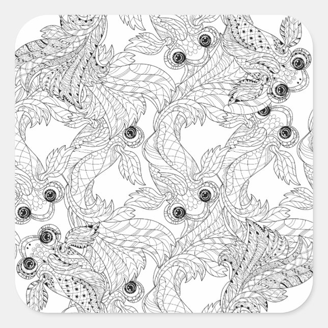 Sticker Carré Doodle chinois de poisson (Devant)