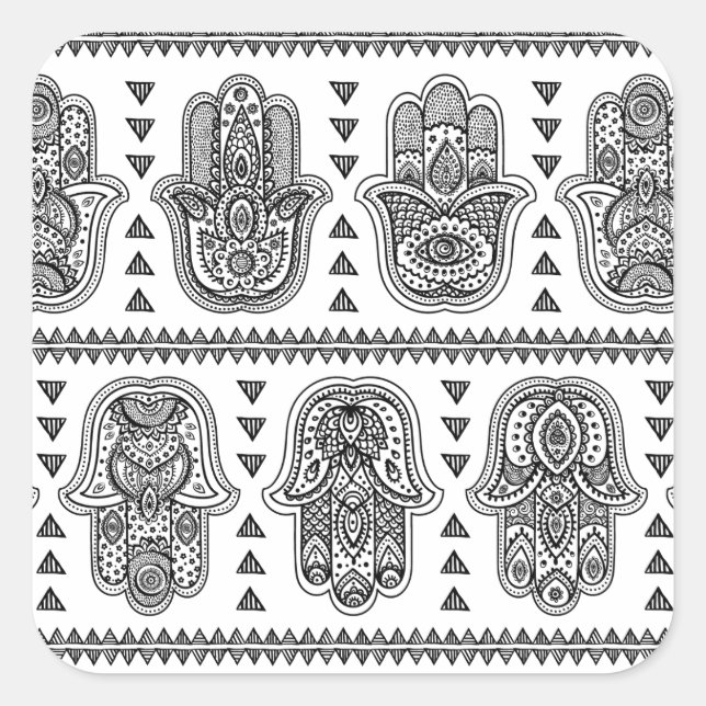 Sticker Carré Doodle de Hamsa tiré par la main indienne (Devant)