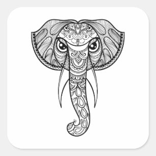 Sticker Carré Doodle de tête d'éléphant