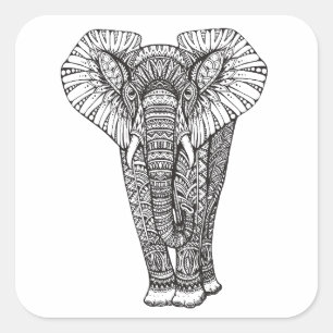 Sticker Carré Doodle d'éléphant à motif Imaginaire