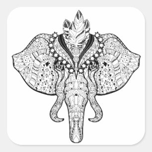 Sticker Carré Doodle Eléphant du Cirque