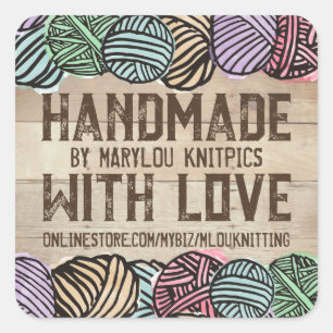 Sticker Carré Doodle fil personnalisé tricot crochet artisanat