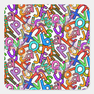 Sticker Carré Doodle Lowercase Alphabet Pattern