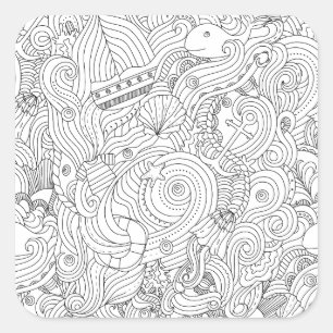 Sticker Carré Doodle nautique