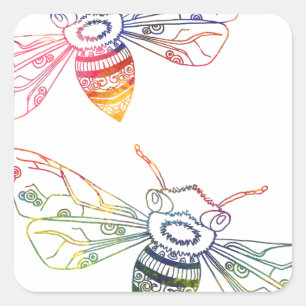 Sticker Carré Doodles d'abeilles multicolores