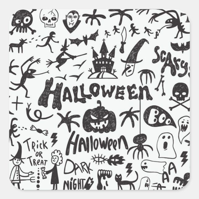 Sticker Carré Doodles de monstre d'Halloween amusant (Devant)