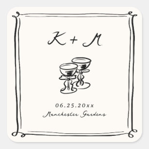 Sticker Carré Doodles Mariages dessinés à la main