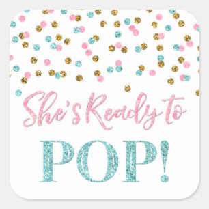 Sticker Carré Dots d'or bleu rose Elle est prête à faire du pop