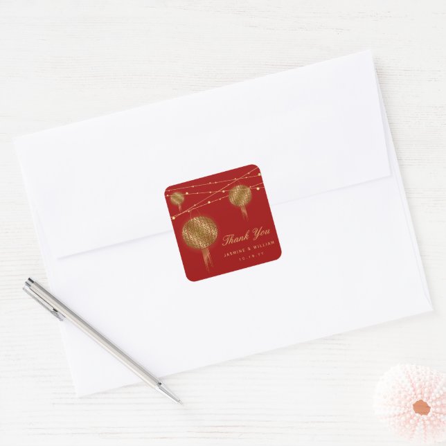 Sticker Carré Double Bonheur Golden Lanterns Mariage chinois (Enveloppe)