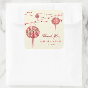 Sticker Carré Double Bonheur Red Lanterns Chic Mariage chinois