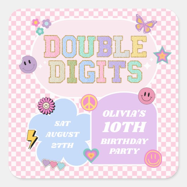 Sticker Carré Double Chiffres Preppy Patch 10e fête d'anniversai (Devant)