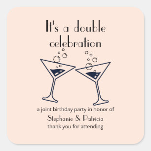 Sticker Carré Double rose moderne fête l'anniversaire conjoint