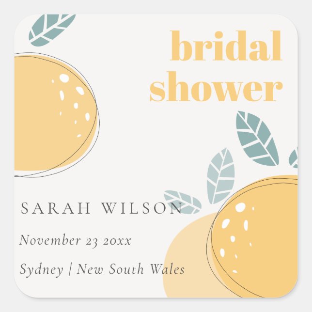 Sticker Carré Douce Abstract Lemon Fruitée Robe de Mariée Élégan (Devant)