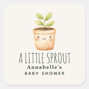 Sticker Carré Douce Aquarelle Un Petit Germe Baby shower