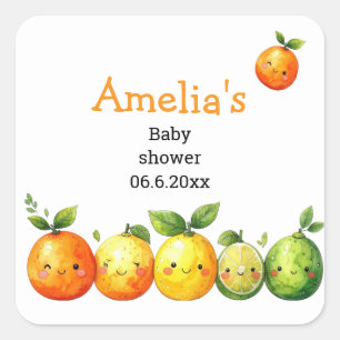 Sticker Carré Douce Baby Shower Citron Mignon