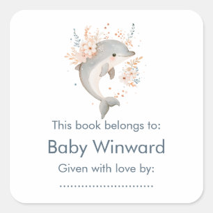 Sticker Carré Douce Baby Shower Dauphin Floral