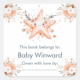 Sticker Carré Douce Baby Shower Étoile de Mer Florale