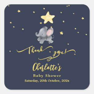 Sticker Carré Douce Éléphant & Ballon Baby Shower
