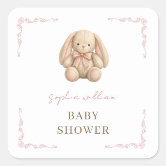 Sticker Carré Douce Fête de Naissance Lapin Aquarelle