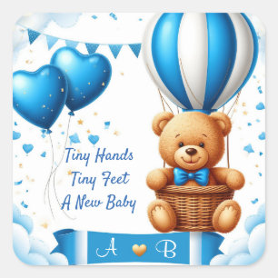 Sticker Carré Douce Fête de Naissance Ourson 🧸
