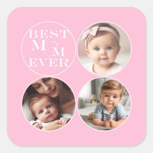 Sticker Carré Douce personnalisée 3- Photo "Meilleure maman" Ros