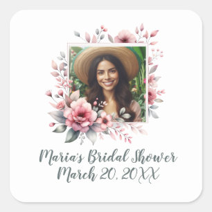 Sticker Carré Douce pluie de mariage photo personnalisée aquarel
