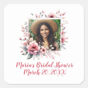 Sticker Carré Douce pluie de mariage photo personnalisée aquarel