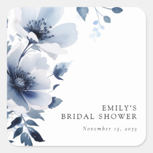 Sticker Carré Douce Soirée de Mariage Fleurie Bleu Marine